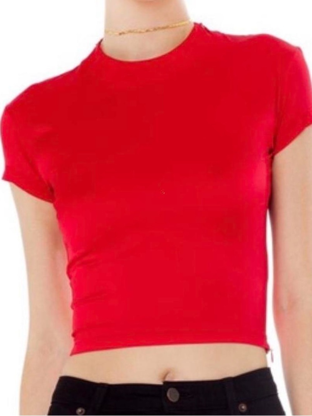 Are You Am I Silk and Lycra Red Short-Sleeve Crop Top
